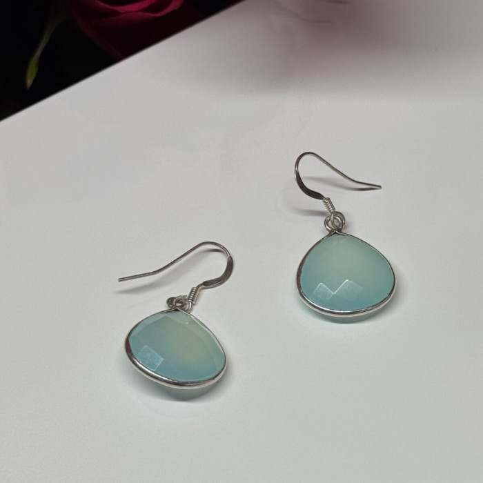 925 Sterling Silver Blue Beryl Earrings Length 1.1 Inch