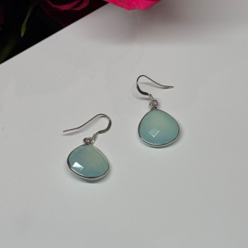 925 Sterling Silver Blue Beryl Earrings Length 1.1 Inch