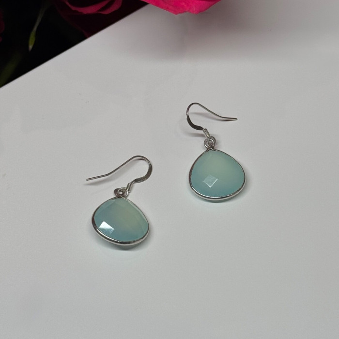 925 Sterling Silver Blue Beryl Earrings Length 1.1 Inch
