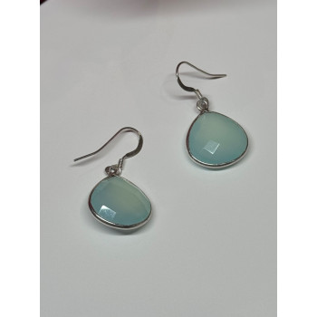 925 Sterling Silver Blue Beryl Earrings Length 1.1 Inch