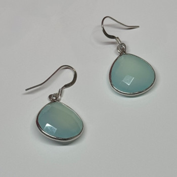 925 Sterling Silver Blue Beryl Earrings Length 1.1 Inch