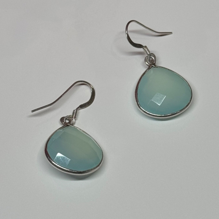 925 Sterling Silver Blue Beryl Earrings Length 1.1 Inch