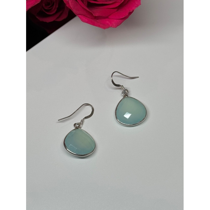 925 Sterling Silver Blue Beryl Earrings Length 1.1 Inch