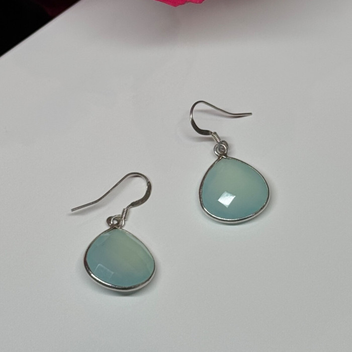 925 Sterling Silver Blue Beryl Earrings Length 1.1 Inch