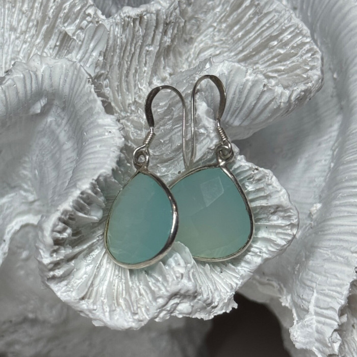 925 Sterling Silver Blue Beryl Earrings Length 1.1 Inch