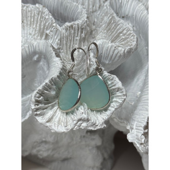 925 Sterling Silver Blue Beryl Earrings Length 1.1 Inch