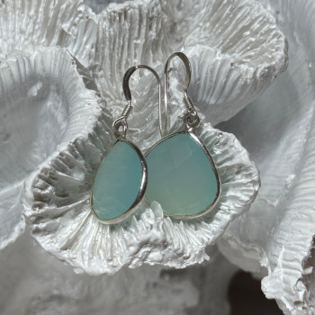 925 Sterling Silver Blue Beryl Earrings Length 1.1 Inch