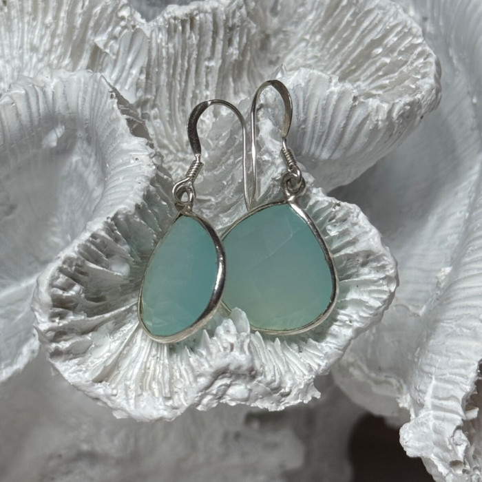 925 Sterling Silver Blue Beryl Earrings Length 1.1 Inch