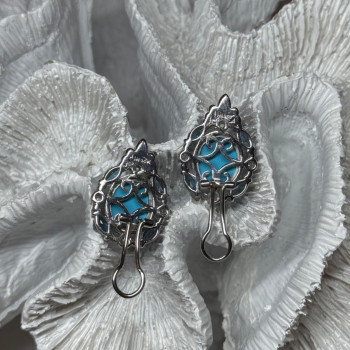 925 Sterling Silver Turquoise, Aquamarine & Beryl Earrings Length 1 Inch