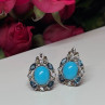 925 Sterling Silver Turquoise, Aquamarine & Beryl Earrings Length 1 Inch