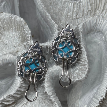 925 Sterling Silver Turquoise, Aquamarine & Beryl Earrings Length 1 Inch