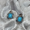925 Sterling Silver Turquoise, Aquamarine & Beryl Earrings Length 1 Inch