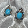 925 Sterling Silver Turquoise, Aquamarine & Beryl Earrings Length 1 Inch