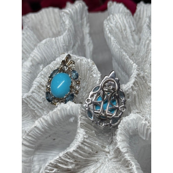 925 Sterling Silver Turquoise, Aquamarine & Beryl Earrings Length 1 Inch