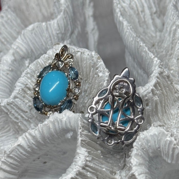 925 Sterling Silver Turquoise, Aquamarine & Beryl Earrings Length 1 Inch