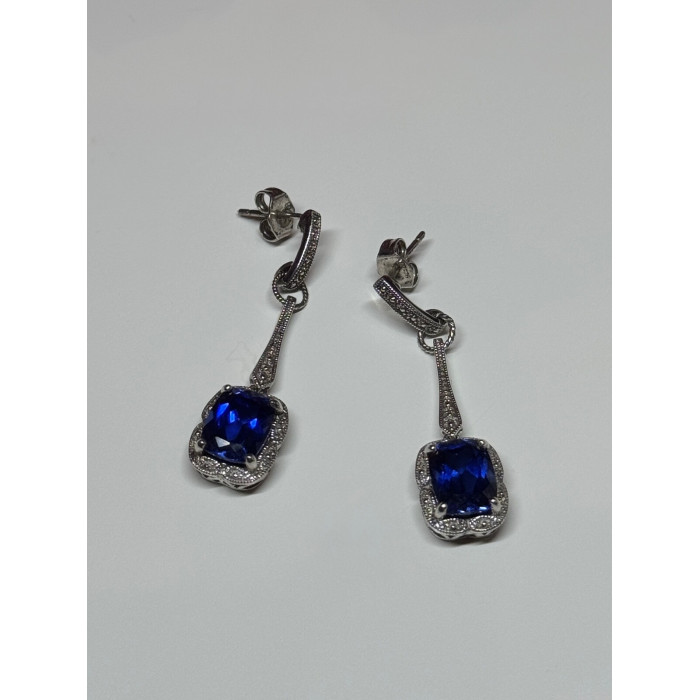 925 Sterling Silver Sapphire Earrings Length 1.5 Inch