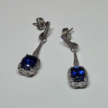925 Sterling Silver Sapphire Earrings Length 1.5 Inch