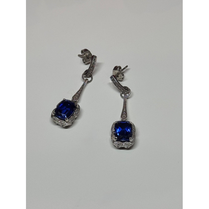 925 Sterling Silver Sapphire Earrings Length 1.5 Inch