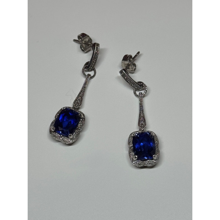 925 Sterling Silver Sapphire Earrings Length 1.5 Inch