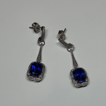 925 Sterling Silver Sapphire Earrings Length 1.5 Inch