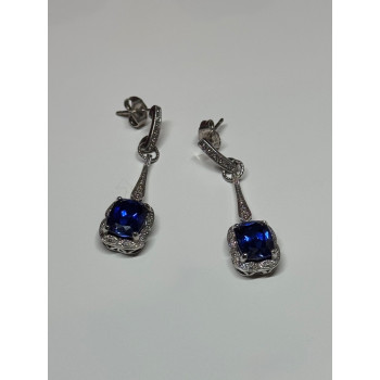 925 Sterling Silver Sapphire Earrings Length 1.5 Inch