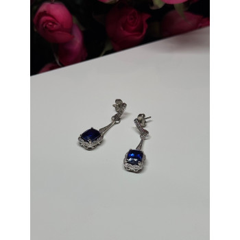 925 Sterling Silver Sapphire Earrings Length 1.5 Inch