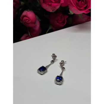 925 Sterling Silver Sapphire Earrings Length 1.5 Inch