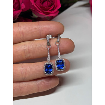 925 Sterling Silver Sapphire Earrings Length 1.5 Inch