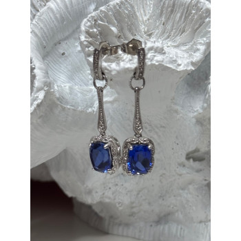 925 Sterling Silver Sapphire Earrings Length 1.5 Inch