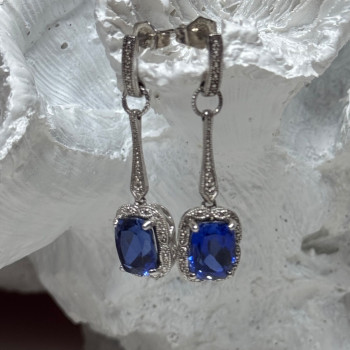 925 Sterling Silver Sapphire Earrings Length 1.5 Inch