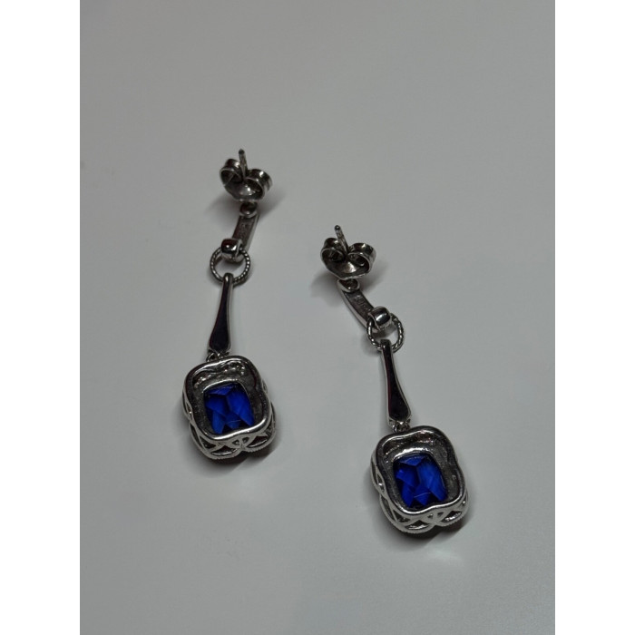 925 Sterling Silver Sapphire Earrings Length 1.5 Inch
