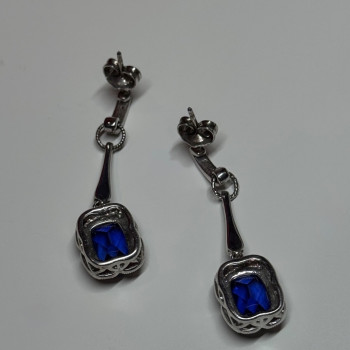 925 Sterling Silver Sapphire Earrings Length 1.5 Inch