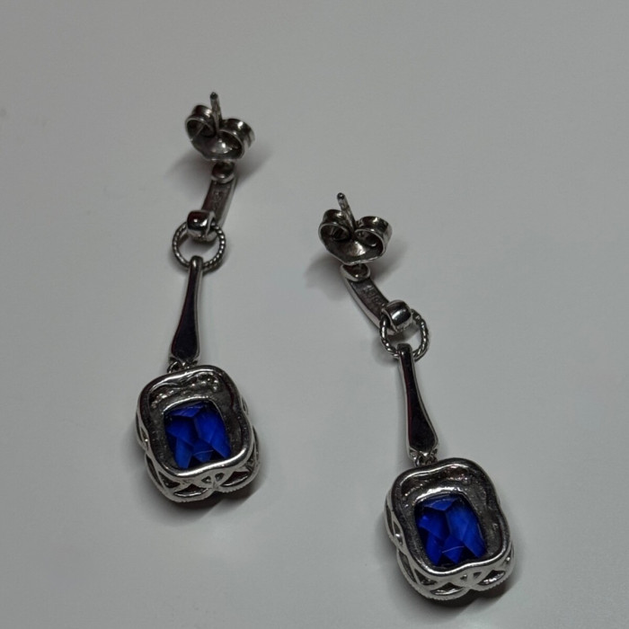 925 Sterling Silver Sapphire Earrings Length 1.5 Inch