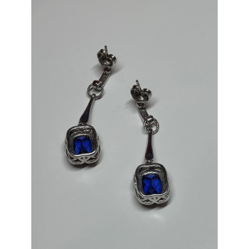 925 Sterling Silver Sapphire Earrings Length 1.5 Inch