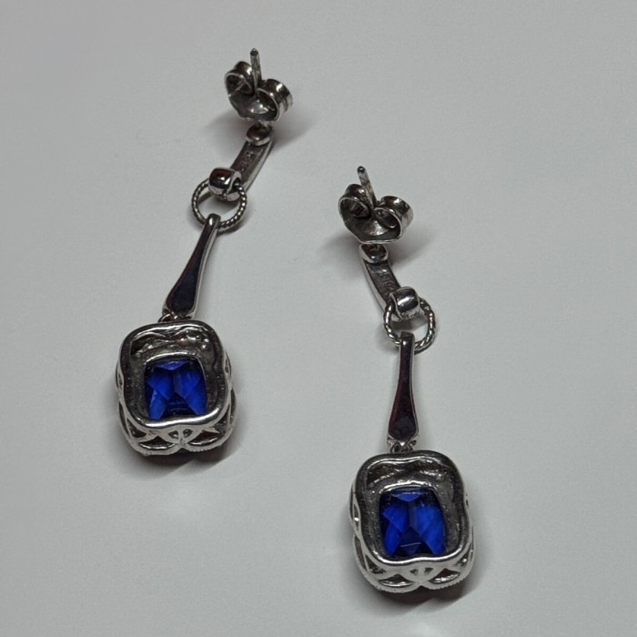 925 Sterling Silver Sapphire Earrings Length 1.5 Inch