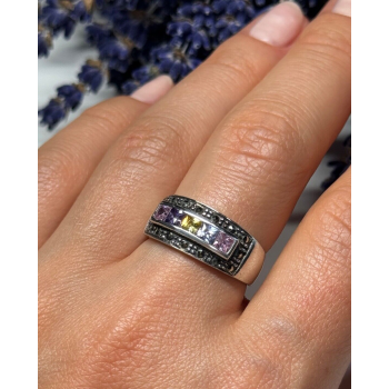 Vintage 925 Sterling Silver Tourmalines & Marcasite Ring Size 8