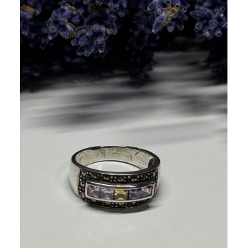 Vintage 925 Sterling Silver Tourmalines & Marcasite Ring Size 8