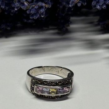 Vintage 925 Sterling Silver Tourmalines & Marcasite Ring Size 8