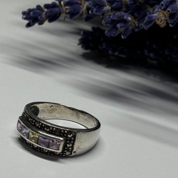 Vintage 925 Sterling Silver Tourmalines & Marcasite Ring Size 8