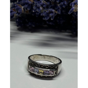 Vintage 925 Sterling Silver Tourmalines & Marcasite Ring Size 8