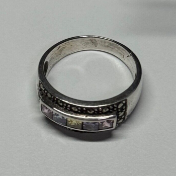 Vintage 925 Sterling Silver Tourmalines & Marcasite Ring Size 8