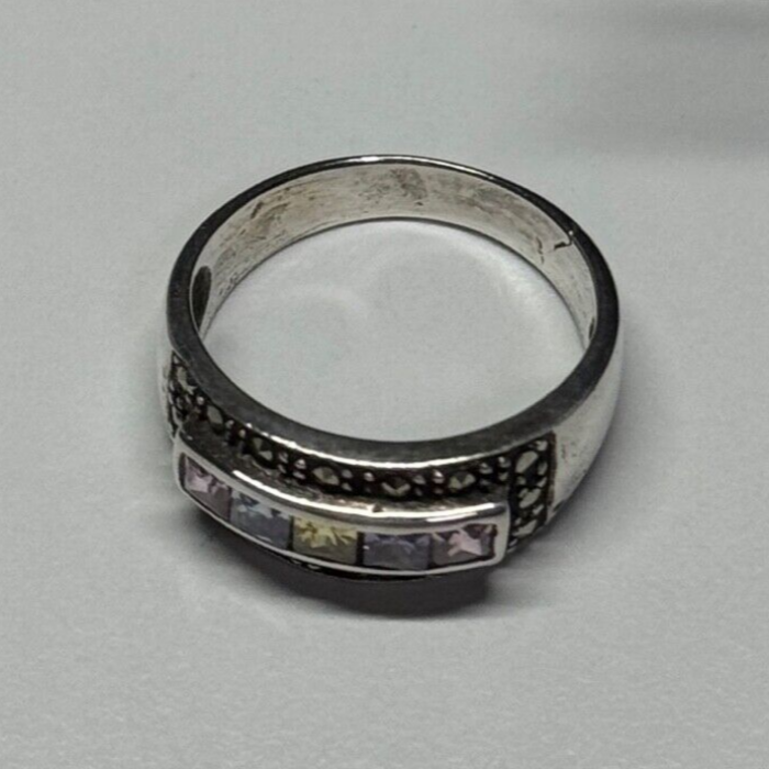 Vintage 925 Sterling Silver Tourmalines & Marcasite Ring Size 8