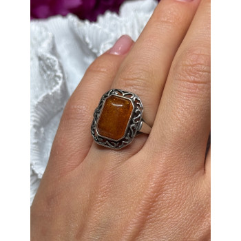 925 Sterling Silver Amber Ring Size 5