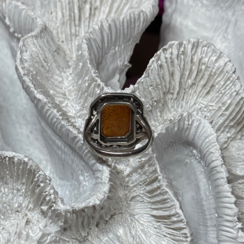 925 Sterling Silver Amber Ring Size 5