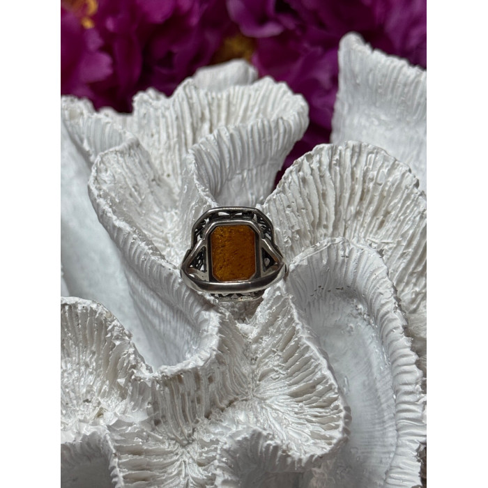 925 Sterling Silver Amber Ring Size 5