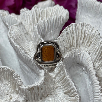 925 Sterling Silver Amber Ring Size 5