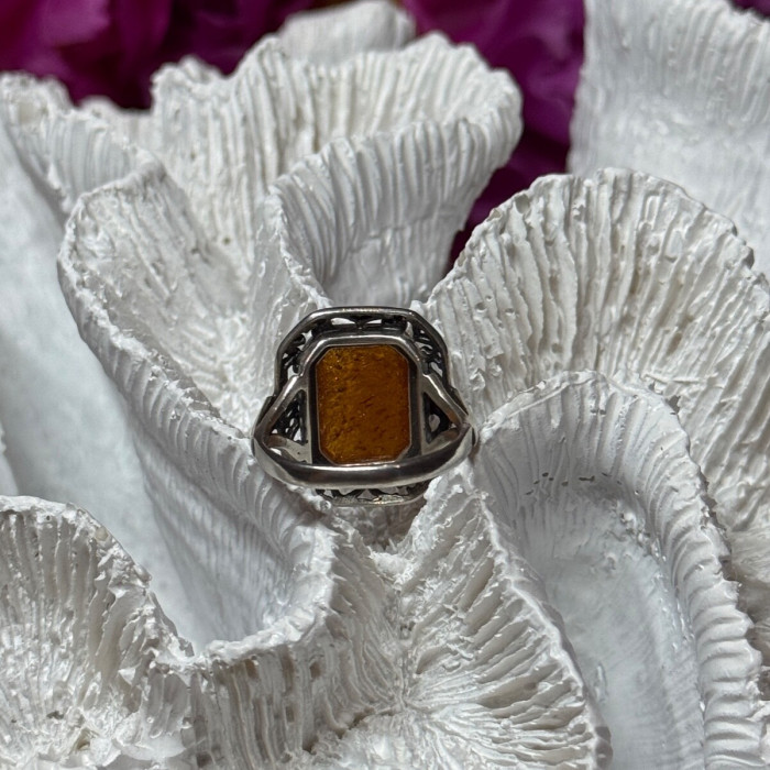 925 Sterling Silver Amber Ring Size 5