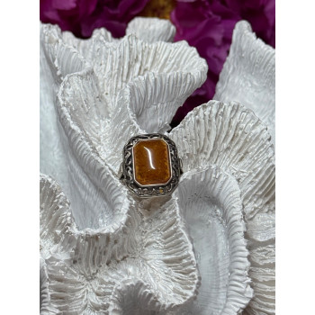 925 Sterling Silver Amber Ring Size 5