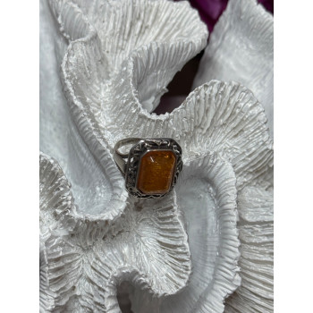 925 Sterling Silver Amber Ring Size 5