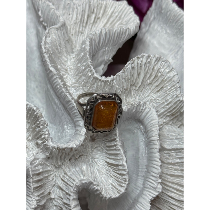 925 Sterling Silver Amber Ring Size 5